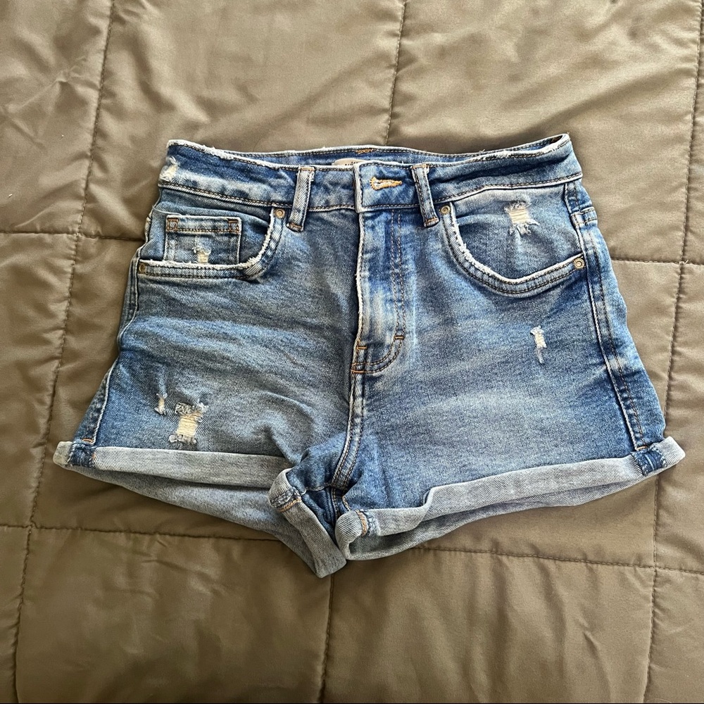 zara denim high waisted shorts